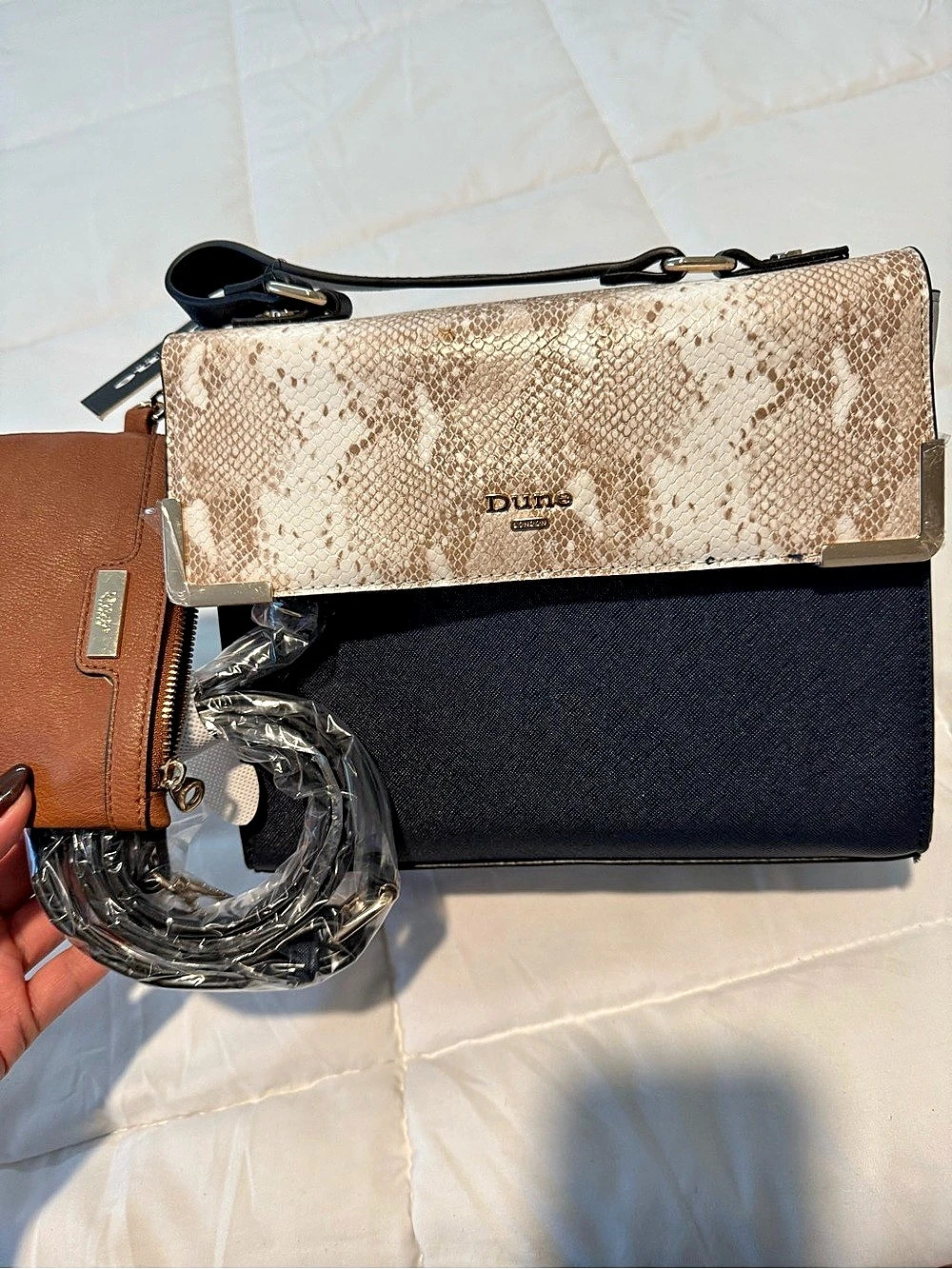Dune Animal Print Shoulder Bag in Black & Brown NWT